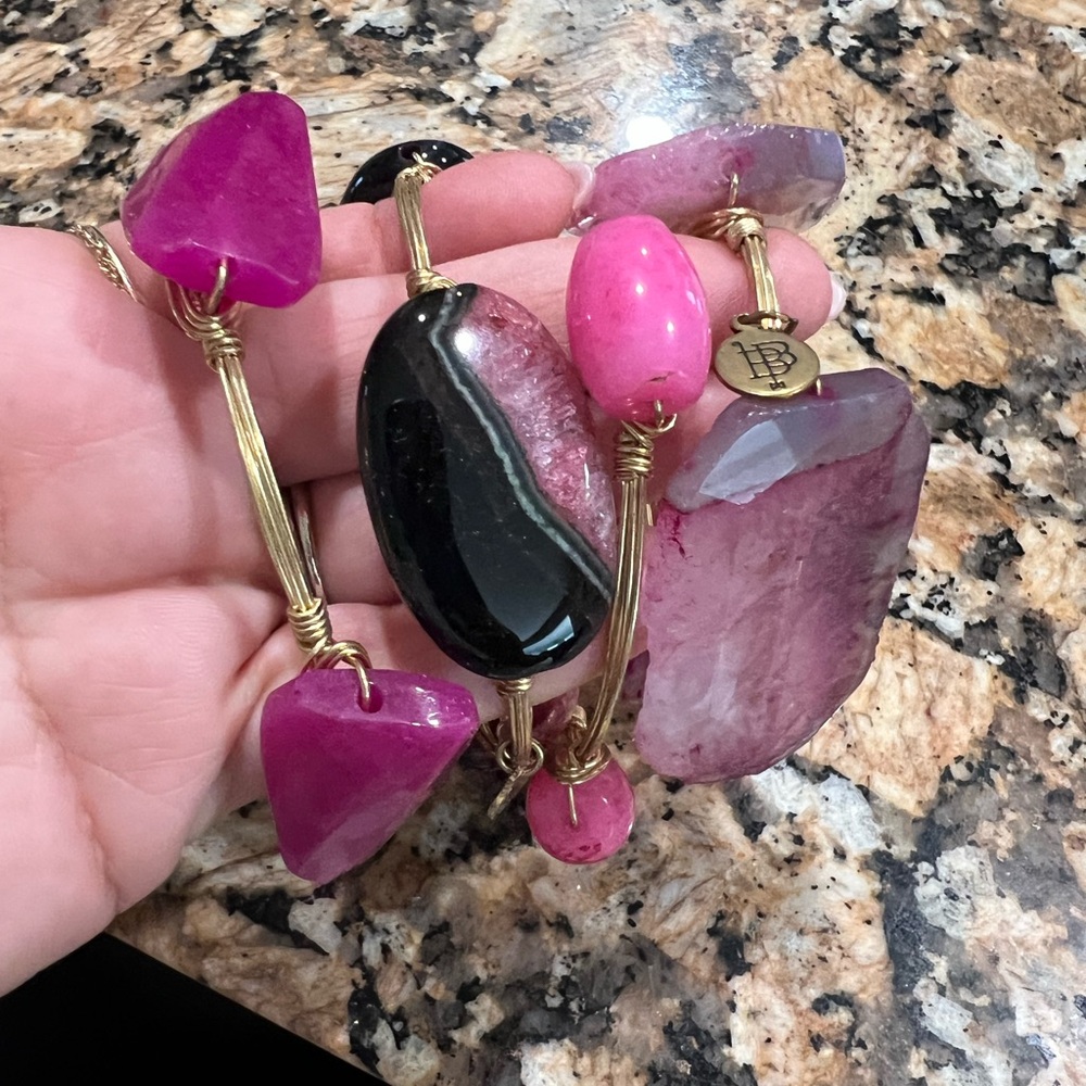 Pink and Gold Stone Bracelet Set